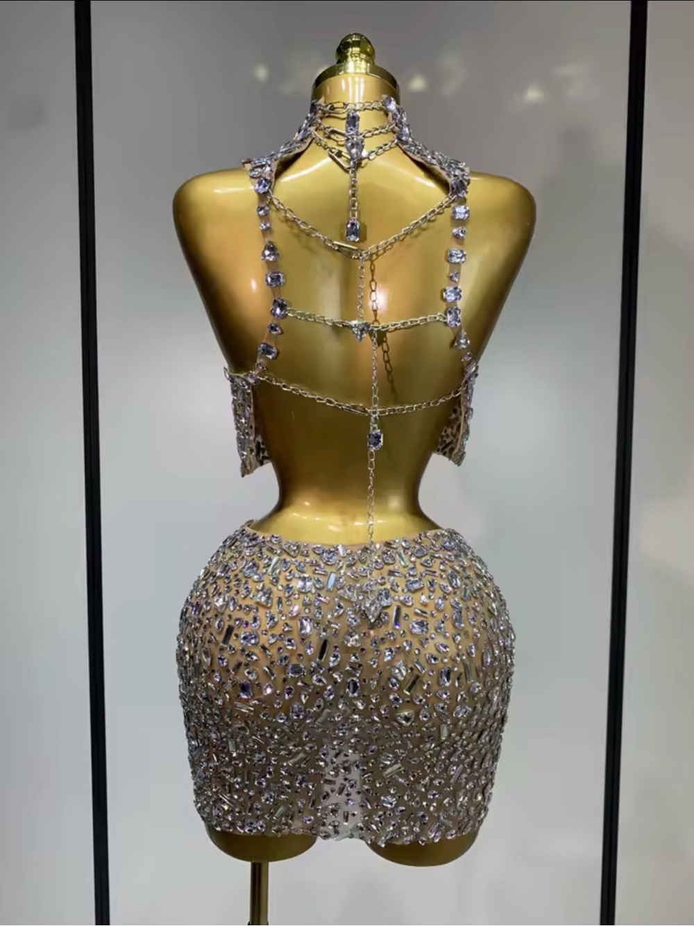 AKIRA Silver Sequin Two-Piece Mini Dress crystal rhinestone embellished set - Picture 5 of 8